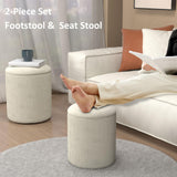 VENDORZ Round Ottoman Vanity Stool with Storage Set of 2, Beige Velvet Round Ottoman with Storage, Multifunctional Round Storage Ottoman Foot Rest, Storage Ottoman Round with Storage for Living Room VENDORZ
