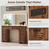 T4TREAM Makeup Vanity Desk with 48" HD Lighted Mirror, Farmhouse Vanity Desk with 8 Drawers, Vanity Table with 3 Color Modes, Dressing Table with Glass Top and Power for Bedroom(Reclaimed Barnwood) T4TREAM