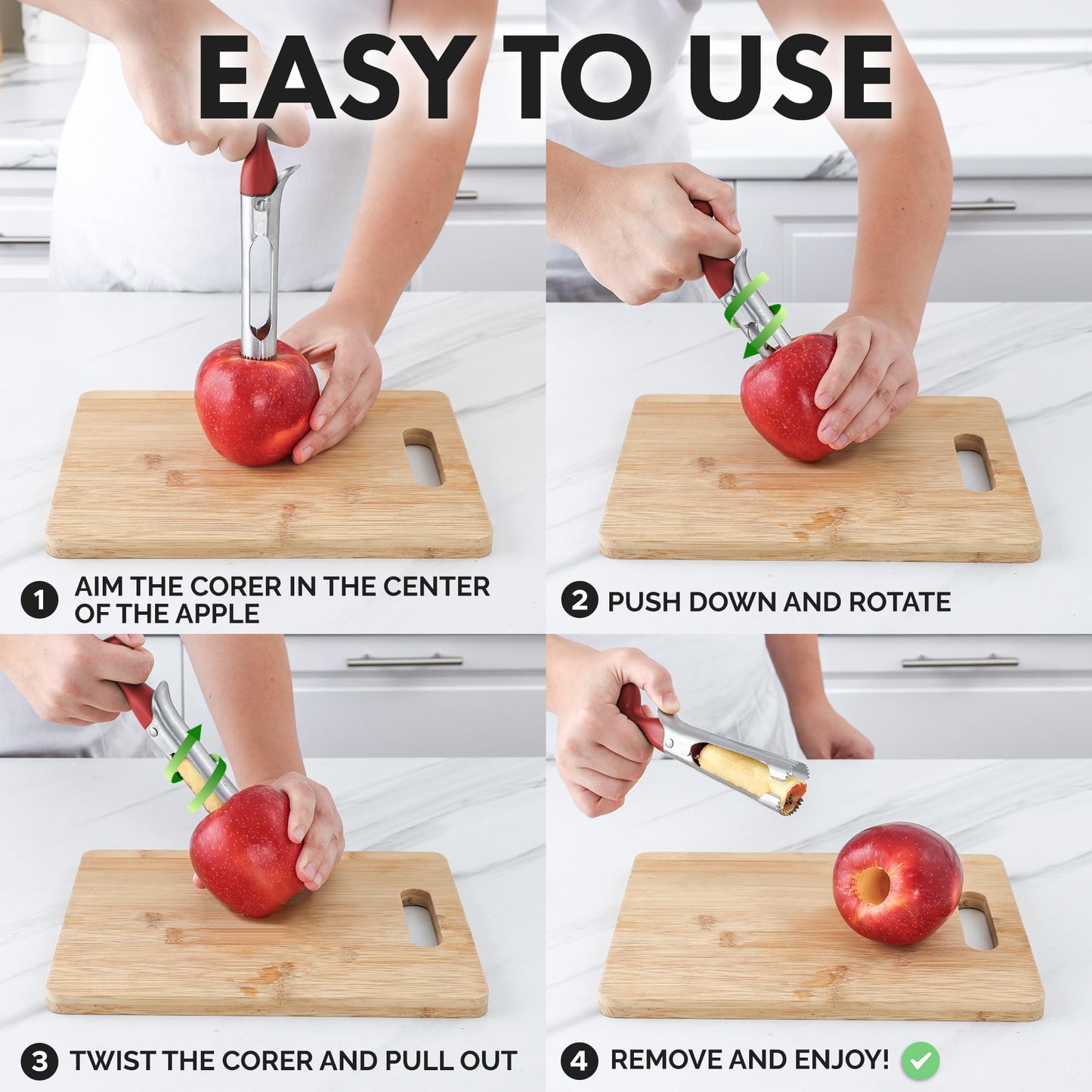 Zulay Kitchen Premium Apple Corer Tool - Ultra Sharp, Stainless Steel, Serrated Blades for Easy Coring - Easy to Use & Clean, Durable Apple Corer Remover for Baking Apples & More - Red