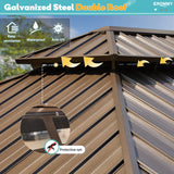 EROMMY 10'x12' Gazebo Hardtop, Galvanized Steel Double Roof Metal Gazebo with Aluminum Frame, Permanent Outdoor Pavilion with Curtain and Netting for Patio, Lawn and Garden EROMMY