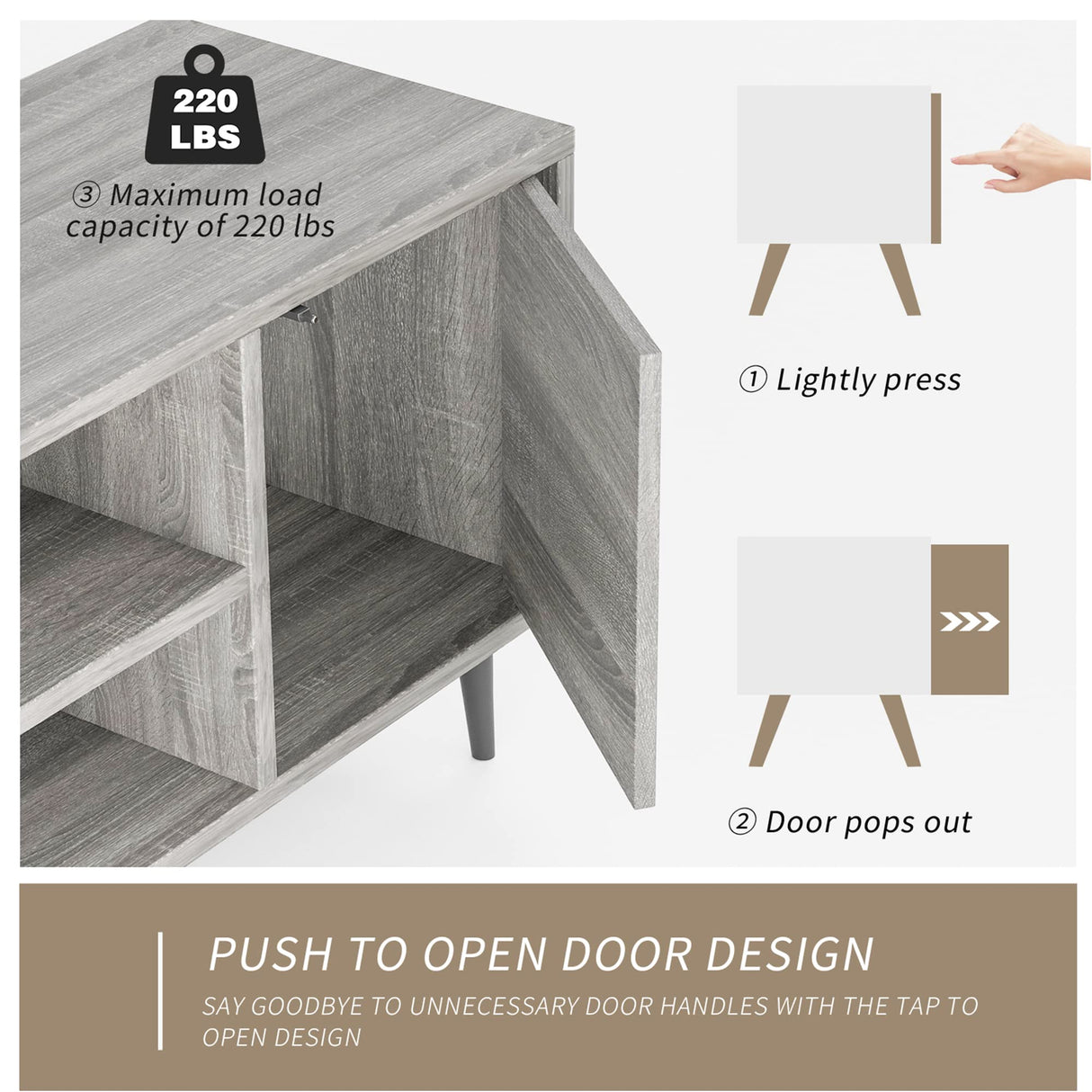 JUMMICO TV Stand for 65 Inch TV, Modern Entertainment Center with Storage Cabinet and Open Shelves, TV Console Table Media Cabinet for Living Room, Bedroom and Office (Light Gray) JUMMICO