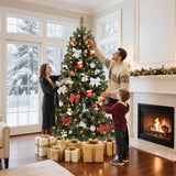 GOOBED Prelit Green Christmas Tree 7.5FT with Remote Control, Pre-Lit Green Artificial Hinged Spruce Christmas Tree with 1450 Tips, 550 LED Lights and 11 Light-Modes for Home, Party Decoration GOOBED