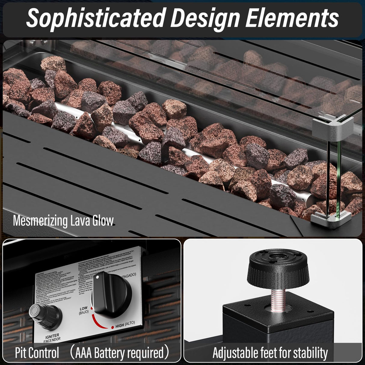Belord 8 Pieces Patio Conversation Set with 43” Propane Fire Pit Table, Outdoor Sectional Furniture Sofa Set with Removable Gray Cushions for Patio Deck Backyard Brown Belord