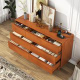 chartustriable 55”Solid Wood Drawers Dresser with Power Outlets, 7 Drawer Dresser for Bedroom, Mid Century Modern Vintage Large Chest of Dresser for Hallway, Entryway,Cutout Handle, Caramel chartustriable