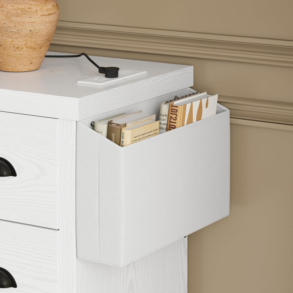 LIKIMIO Dresser for Bedroom 6 Drawer with Charging Station, TV Stand Storage Chest of Drawers for Living Room Hallway Entryway, MDF Board, 59 Inches White LIKIMIO