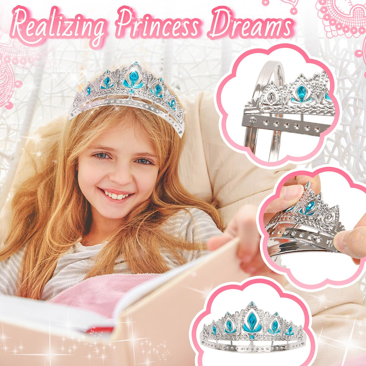 NINAOR Princess Crown Party Favors, 16Pcs Princess Dress Up Tiaras for Birthday Girl Cosplay Accessories, Princess Pretend Play Jewelry Party Supplies NINAOR