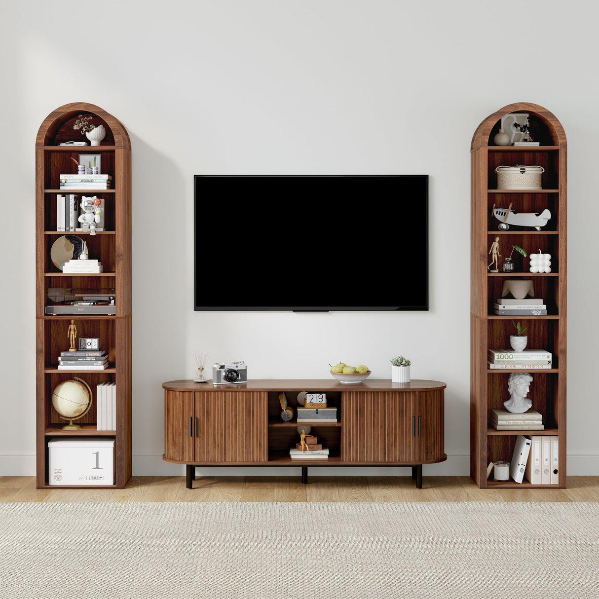 Tall Narrow Arched Bookshelf, 8-Tier Skinny Arch Bookcase for Small Space, Freestanding Storage Organizer with Adjustable Shelves, Open Display Shelves for Living Room, Entryway, Bathroom (Walnut) Turtle&Myrtle