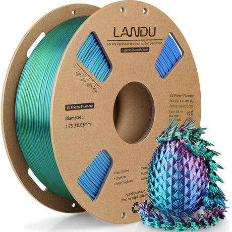 LANDU Silk Tri-Color PLA Filament 1.75mm 1Kg, Triple Color Silk PLA Filament, Silk Rainbow PLA Filament, Neatly Wound 3D Printer Filament, 3 in 1 Multi Color Filament +/-0.02mm, Silk Red Blue Green LANDU