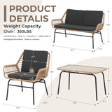 GREEN MORE 4 Piece Outdoor Patio Furniture Set, Rattan Conversation Sets, All-Weather Wicker Chairs with Cushions and Coffee Table, for Garden Balcony Courtyard Poolside GREEN MORE