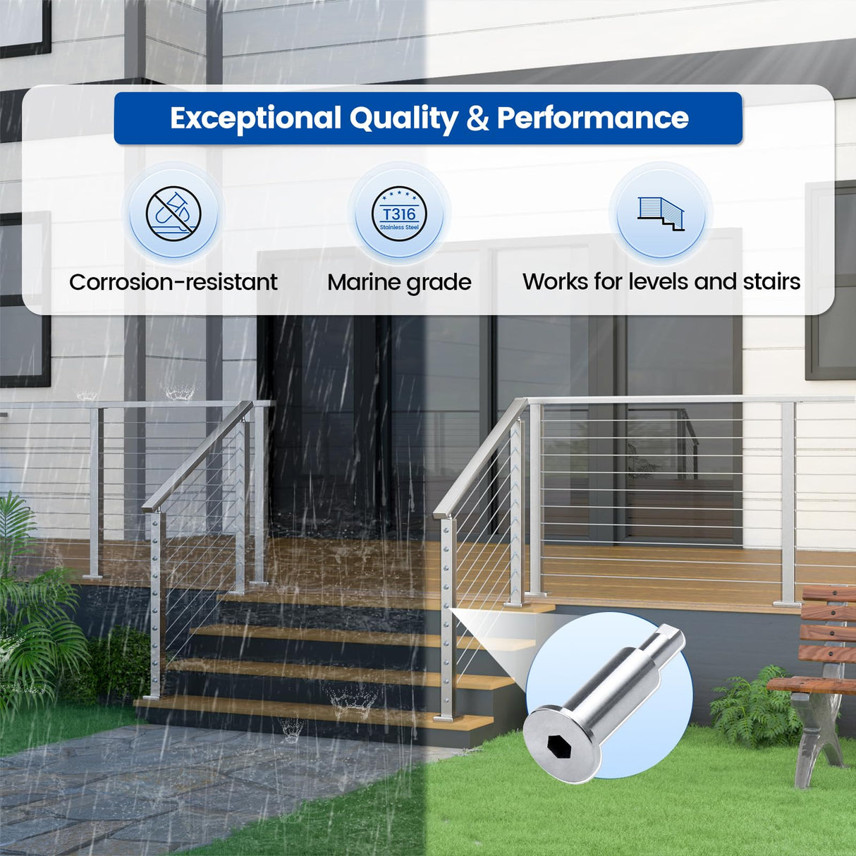 [Patent] Muzata 40 Pack 1/8" Invisible Cable Railing Kit Hardware Upgraded Hand Swage Tensioner Hidden for 2"x2" Metal Post T316 Stainless Steel Deck Cable Railing System CB40 Muzata