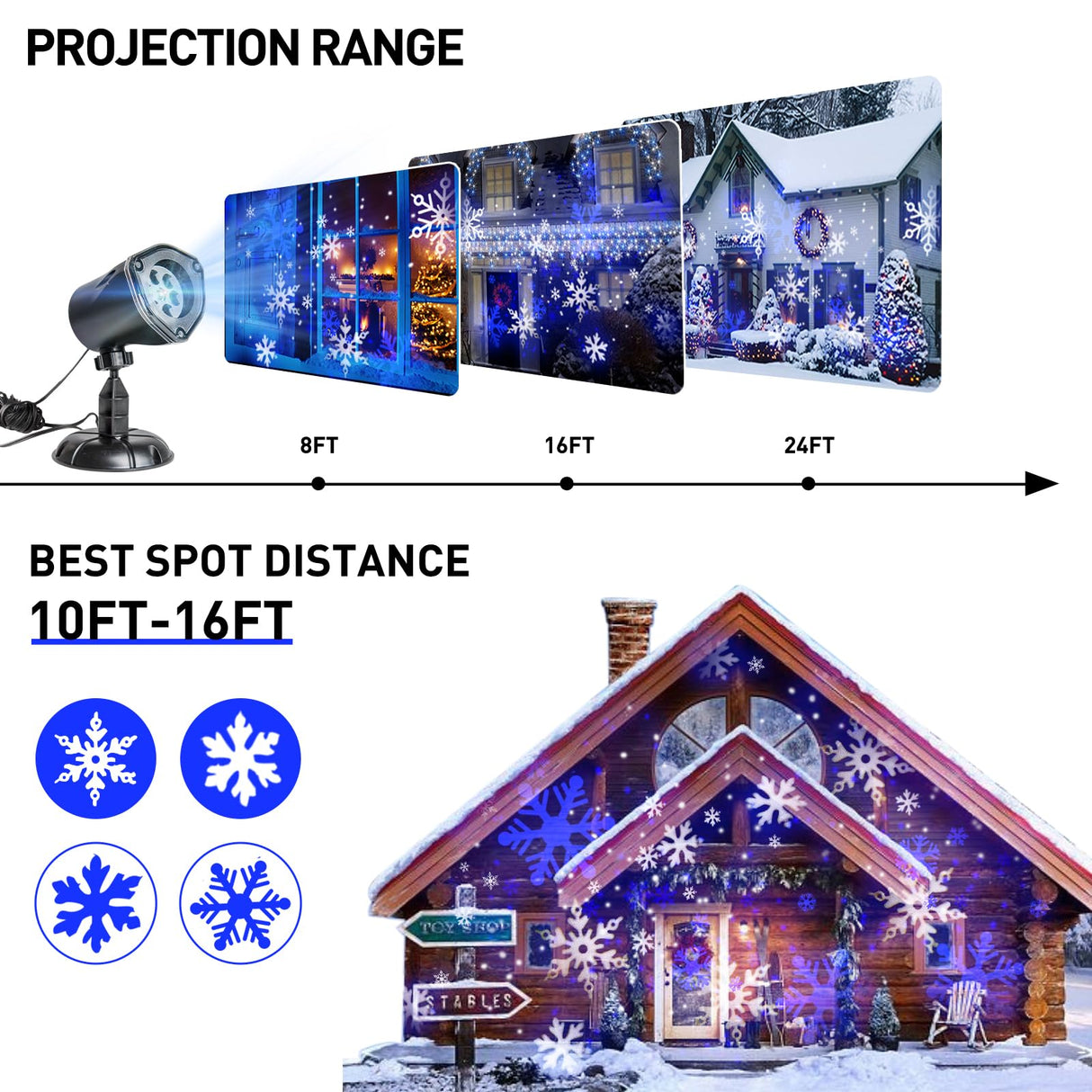 Vanthylit Christmas Projector Lights Outdoor, White Blue Snowflakes Projection Outside, Waterproof LED Landscape Christmas Light for Window Yard House Party Xmas Indoor Decor Vanthylit