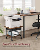 VASAGLE Printer Stand, Under Desk Printer Stand with Wheels, Drawer with Divider, Bottom Shelf, Fits Inkjet, Laser, Photo, All-in-One Printers, Home Office, Rustic Brown and Ink Black UOPS004B01 VASAGLE
