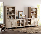 WAMPAT Entertainment Center with Bookshelves for TVs up to 75", Farmhouse Wall Unit TV Stand with Glass Doors & Drawer, Media Console Table for Living Room, Bedroom & Home Theater, Beige WAMPAT