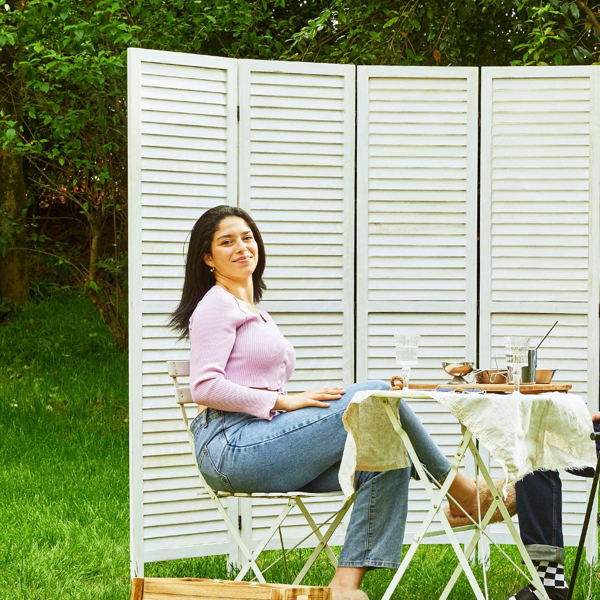 Room Dividers and Folding Privacy Screens, Wood Louvered Separators Divider Wall for Home Office Bedroom - 4 Panels, 67 * 60inch (White-Washed) Svimi