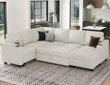 Belffin Sleeper Sofa Modular Sectional Pull Out Couch Bed U Shaped Sofa Couch for Living Room with Storage Chaise. White Belffin