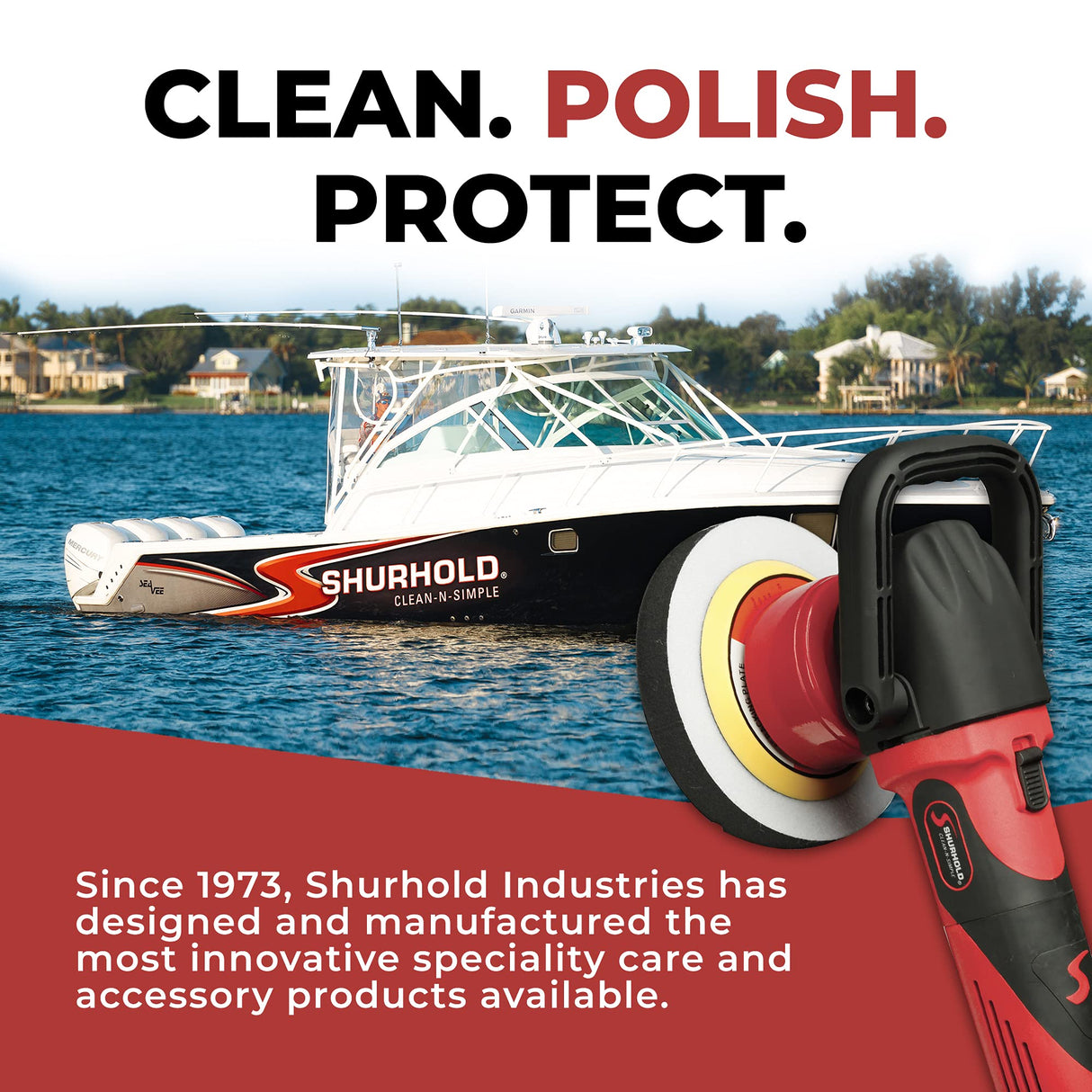 Shurhold 3101 Dual Action Random Orbital Car Boat Buffer Polisher Starter Kit with 16oz Pro Polish Wax & Sealant, 6.5” Foam Pad, Microfiber Towel, and Carrying Bag , Red Shurhold