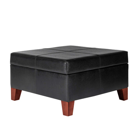 Homepop Home Decor |K2380-E169 | Luxury Large Faux Leather Square Storage Ottoman | Ottoman with Storage for Living Room & Bedroom, Black HomePop