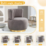 SLEERWAY 360° Swivel Barrel Chair, Modern Velvet Round Accent Chair, Comfy Upholstered Small Armchair with Gold Metal Base for Living Room Bedroom Nursery Office Sillas para Sala, Gray SLEERWAY