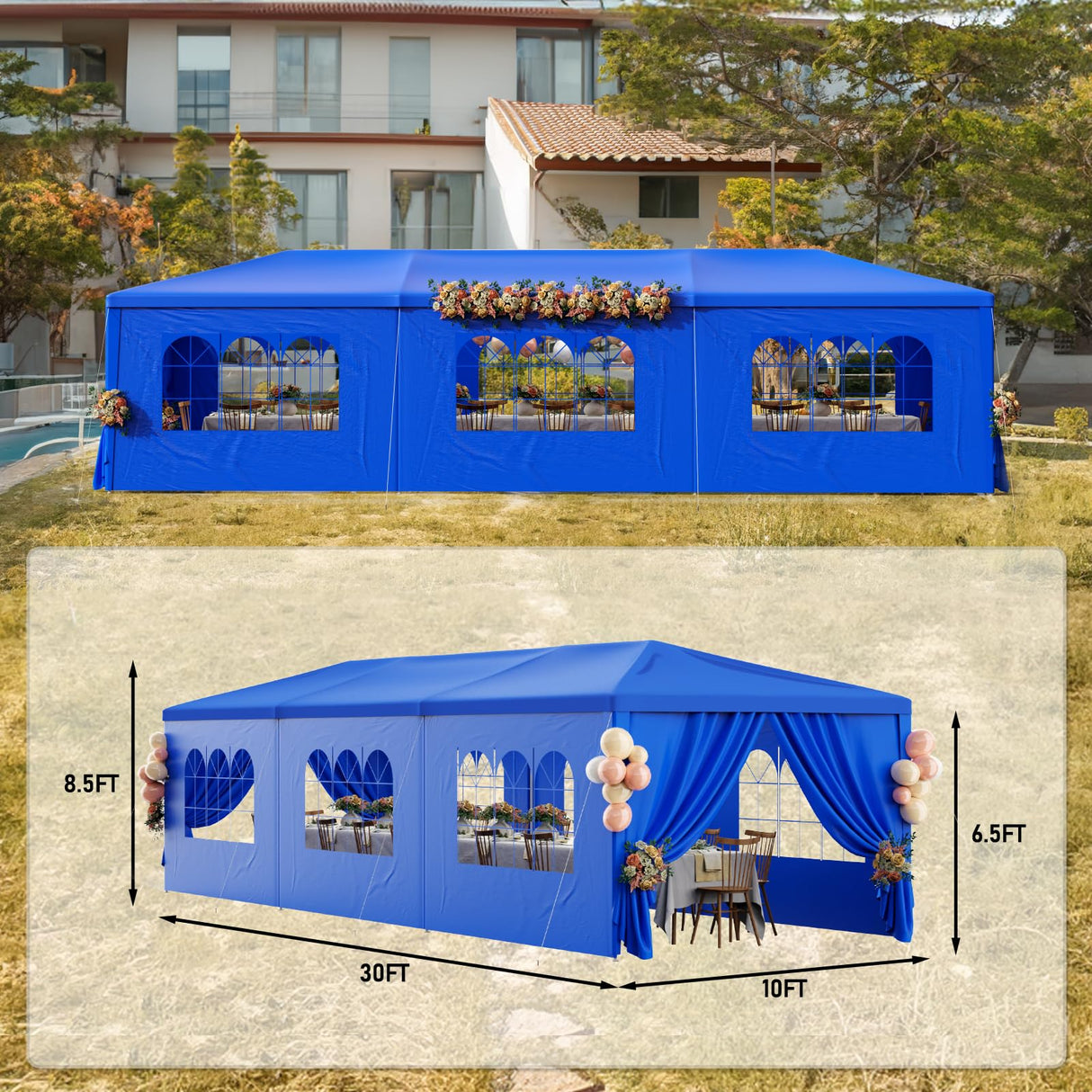 Party Tent 10x30 Outdoor Wedding Tents for Parties, Heavy Duty Canopy Event Tents for Parties Gazebo Shelter with 8 Removable Sidewalls Waterproof Party Wedding BBQ Events Tent Shelter susici