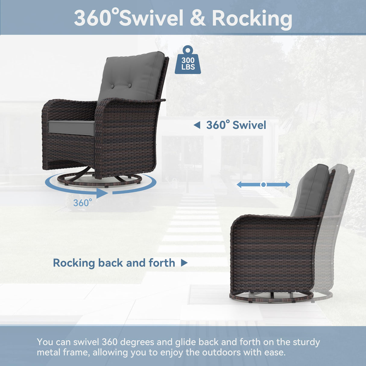 Kurapika 10 Pieces Patio Furniture Set, Rattan Wicker Outdoor Conversation Sets w/43in Propane Fire Pit Table, Swivel Rocking Chairs Patio Sectional Sofa w/4 Inch Cushion, Grey Kurapika