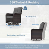 Kurapika 10 Pieces Patio Furniture Set, Rattan Wicker Outdoor Conversation Sets w/43in Propane Fire Pit Table, Swivel Rocking Chairs Patio Sectional Sofa w/4 Inch Cushion, Grey Kurapika