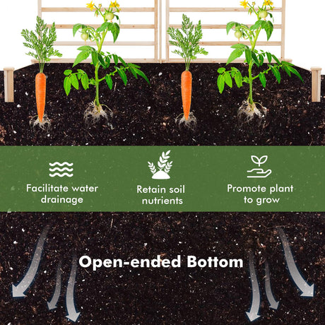 HAPPYGRILL Raised Garden Bed with 3 Trellises, Outdoor Wood Raised Bed w/ 2 Planter Boxes for Flowers, Vegetables, Fruits Climbing Vines, Elevated Garden Box for Yard Patio, 88" L x 45" W x 43" H HAPPYGRILL