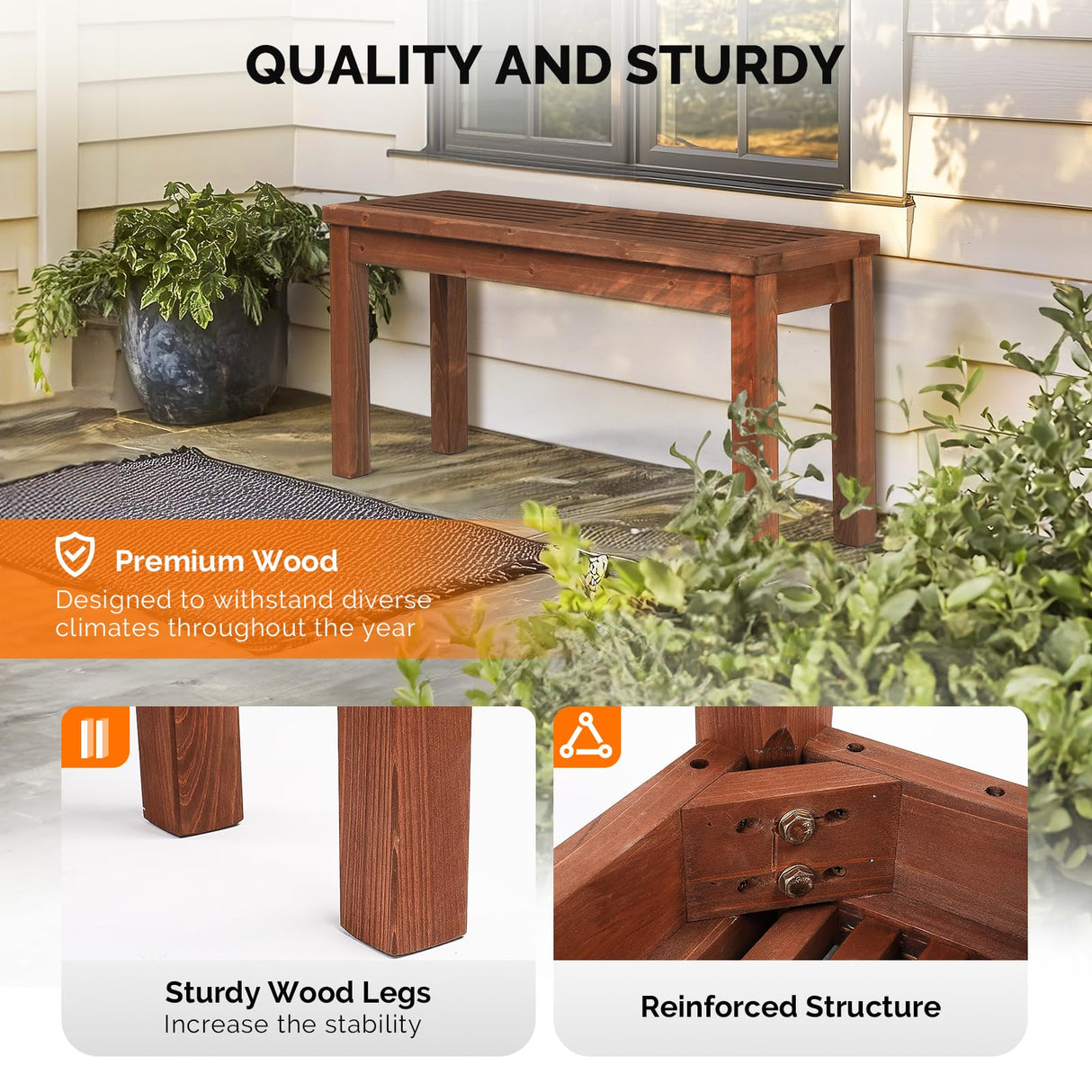 VINGLI Outdoor Wooden Bench, 40” Porch Bench Outdoor Backless Garden Bench, Small Outdoor Bench for Deck Patio Entryway VINGLI