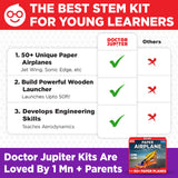 Doctor Jupiter Paper Airplane Book Kit, Crafts for Kids Ages 6+ | Birthday Gift Ideas for 6-7-8-9-10-11-12 Year Old Boys & Girls | Learning & Educational STEM Toy with 50 Paper Airplanes and Launcher Doctor Jupiter