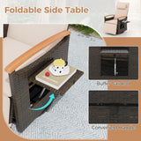 HAPPYGRILL Outdoor Swivel Rattan Recliner Chairs Set of 2, 360° Patio Wicker Chaise Lounge Chair with Adjustable Backrest & Footrest, Flip Side Table for Outside Porch, Poolside & Backyard (Beige) HAPPYGRILL