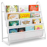 Tatub Kids Bookshelf with 4 Tier Deep Sleeves, Children Montessori Bookshelf Sling Storage Book Rock, Toddler Front Facing Display Book Shelf for Playroom Nursery Bedroom Classroom Tatub