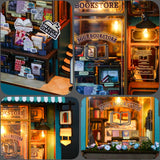 MEINESQIS Book Nook DIY Miniatures Book Nook Kit Store 3D Creative Decorative Bookend Bookshelf Insert Wooden Puzzle with Led Suitable for Teenagers Adults Halloween Christmas Decoration Gifts, Blue MEINESQIS