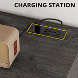 LIKIMIO 5-Drawer Wood Dresser with LED & USB Charging, Mid-Century Modern Farmhouse Bedroom Storage Cabinet, Rustic White w/Safety Strap, 48.4" Tall (15.7" D x 31.5" W) for Nursery, Living Room LIKIMIO