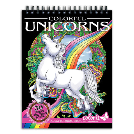 ColorIt Colorful Unicorns Adult Coloring Book - 50 Single-Sided Pages, Thick Smooth Paper, Lay Flat Hardback Covers, Spiral Bound, USA Printed, Hand Drawn Unicorn Coloring Pages ColorIt
