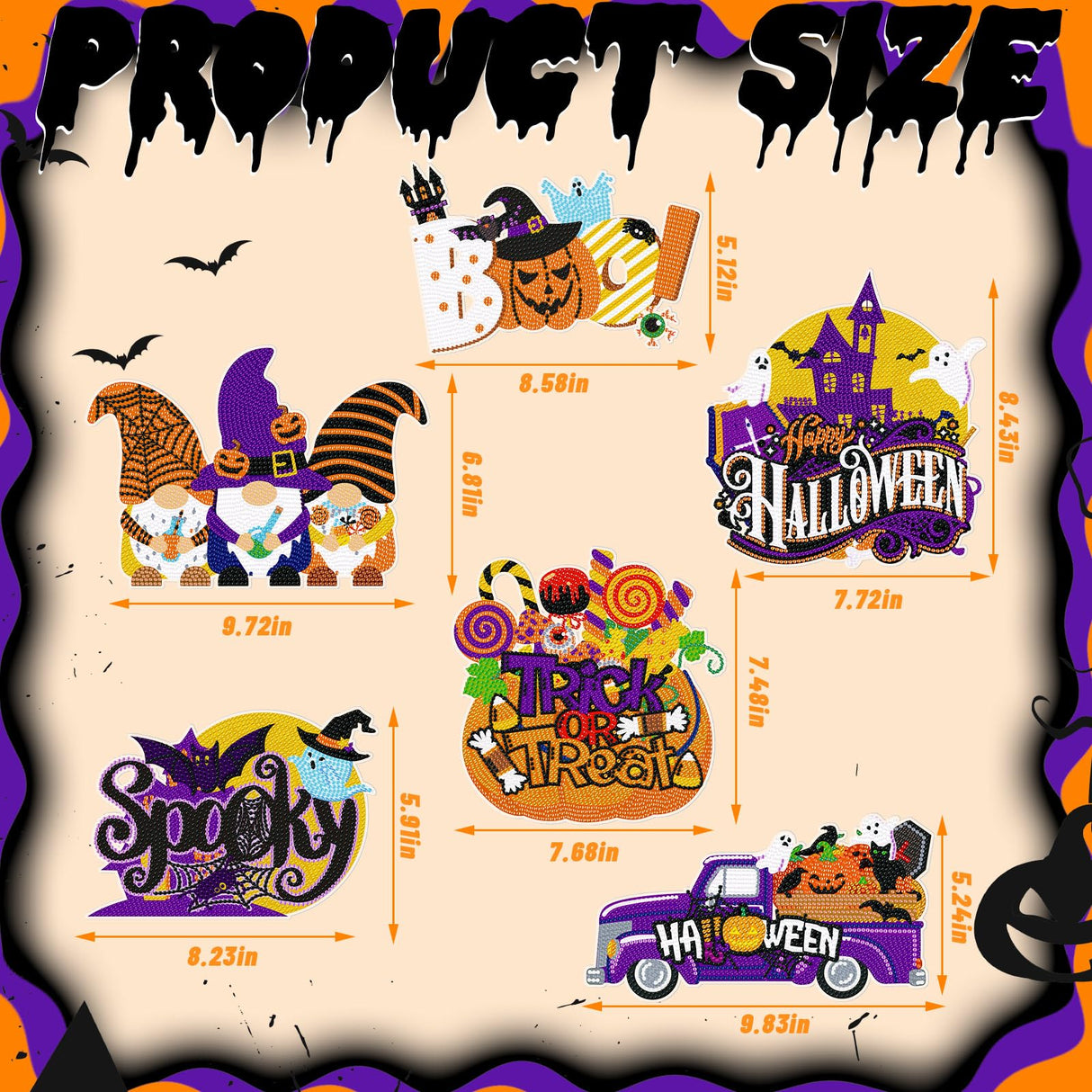 Chiisong 6 Pcs Halloween Diamond Art Painting Kits Hanging Sign Set Witch Pumpkin Gnome Glow in The Dark Diamond Art Painting Kits Halloween Hanger Adult 5d DIY Craft for Wall Door Window Porch Decor Chiisong