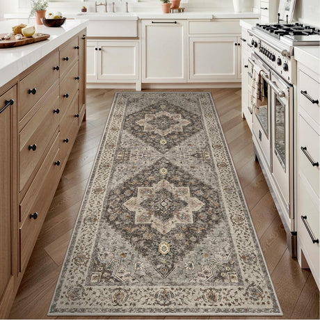 Tangsoo 2x6 Washable Runner Rug for Hallways, Non Slip Vintage Runner Rug, Soft Low Pile Long Rug Runner, Print Distressed Brown/Grey Carpet Runners for Kitchen Bedroom Entryway Bathroom Living Room Tangsoo