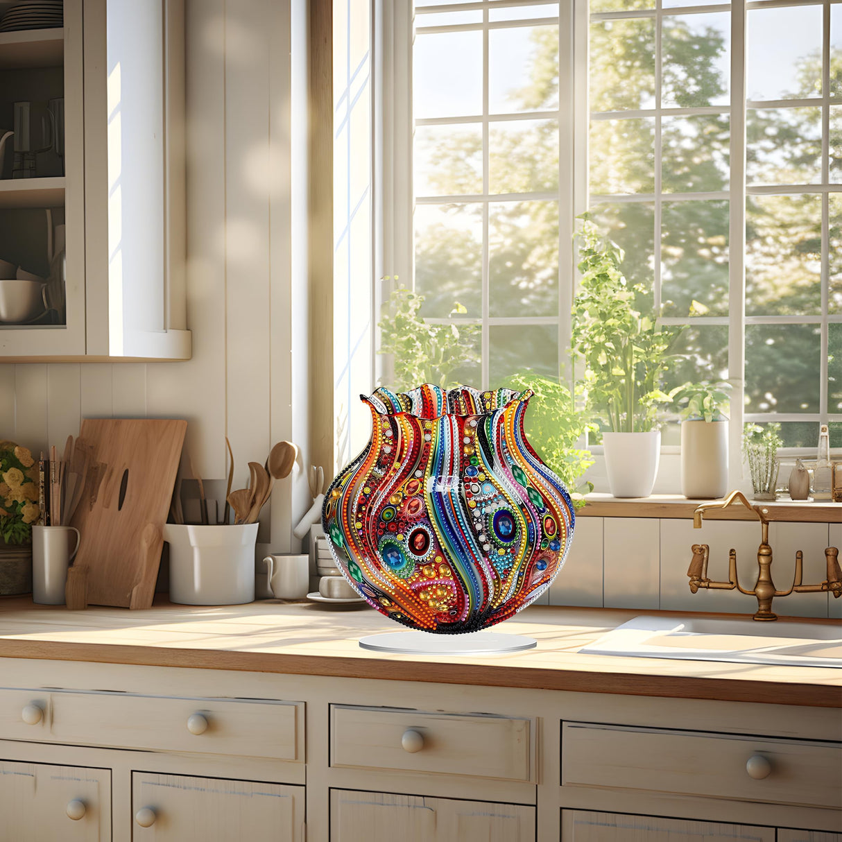 JJFox DIY Tabletop Diamond Art Painting Kit，Special Shaped Rhinestone Desk Placement Ornament，Home Stand Up Gem Painting Craft Kit，Gift,Double Sided. (Vase-1) JJFox