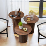 Bifins Round Nesting Coffee Table Set of 3,Mid Century Modern Fluted Coffee and End Table Set,Small Circle Wooden Side Table Drink Table for Living Room (Walnut) Bifins