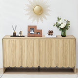 ORRD Sideboard Buffet Cabinet, Accent Storage Cabinets with 4 Doors, Farmhouse Wood Cabinet with Adjustable Shelves and Wave Panel for Living Room, Dining Room, Entry - Natural ORRD