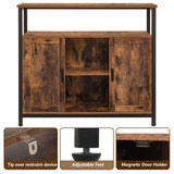 usikey Storage Cabinet with 2 Doors, Buffet Cabinet, Kitchen Cabinet with Adjustable Shelves, Open Compartment, Storage Sideboard, for Dining Room, Living Room， Rustic Brown usikey