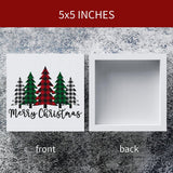 Funny Christmas Trees Wooden Box Sign Plaque Merry Christmas Wood Box Sign Rustic Art Home Shelf Desk Decor 5 x 5 x 1 Inches Woght