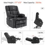 MCombo Large Dual Motor Power Lift Recliner Chair Sofa with Massage and Heat for Tall Elderly People, Infinite Position, USB Ports, Cup Holders, Fabric 7896 (Dark Gray, Large-Regular) MCombo