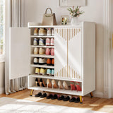 YITAHOME Shoe Cabinets,5-Tier White Shoe Storage Cabinet with Doors Modern Freestanding Wood Shoe Organizer Cabinet for Living Room Bedroom Hallway, Entryway, White&Gold YITAHOME