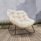 PROHIKER Outdoor Papasan Rocking Chair, Indoor Egg Rocking Chair with Thick Cushion, Oversized Wicker Rattan Patio Lounge Chairs for Backyard, Balcony, Living Room(Beige) PROHIKER