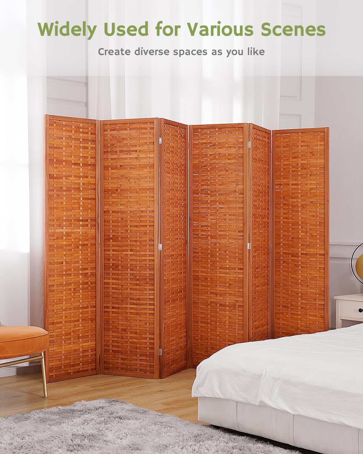 JOSTYLE Room Divider with Natural Bamboo, 6-Panel Folding Privacy Screen Room Divider- Saddle Brown JOSTYLE
