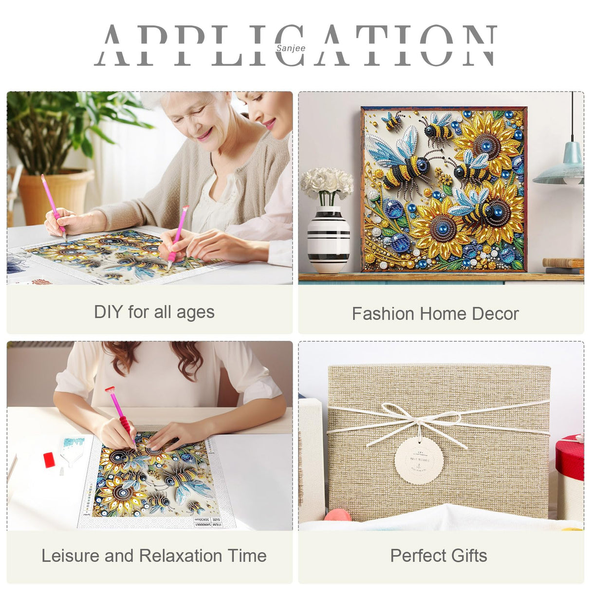 Sanjee 5D Special Shape Diamond Art Kits for Beginners, Bees and Sunflower Diamond Painting Kits for Adults, Crystal Rhinestones Diamond Painting for Home Wall Decoration Gift, 12×12inch Sanjee