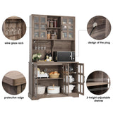 Keyluv Kitchen Pantry Storage Cabinet 71" Tall Freestanding Pantry Cabinet, Farmhouse Glass Door Buffet with Oven Countertop, Large Wood Hutch for Kitchen, Living Room and Dining Room, Rustic Keyluv