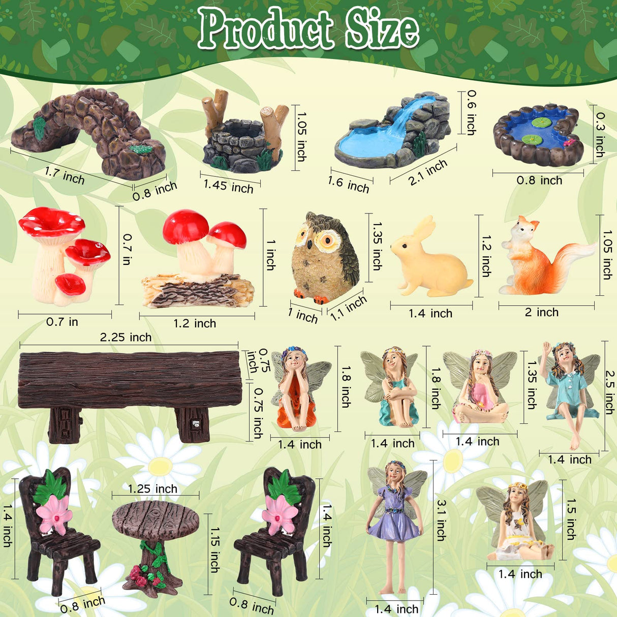 Roowest 19 Pcs Miniatures Garden Fairies Kit Garden Accessories Miniatures Bunny Squirrel Owl Animals Cute Tiny Mushroom Mini Pond Bridge Figurine for DIY Home Micro Landscape Terrarium Ornaments Roowest