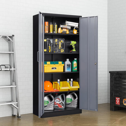 PEUKC Metal Garage Storage Cabinet, 71 Inch Tall Storage Cabinet with Adjustable Shelves & Locking Doors, Tool Cabinets for Garage,Office,Home,School,Gym Storage (Grey+Black) - WoodArtSupply