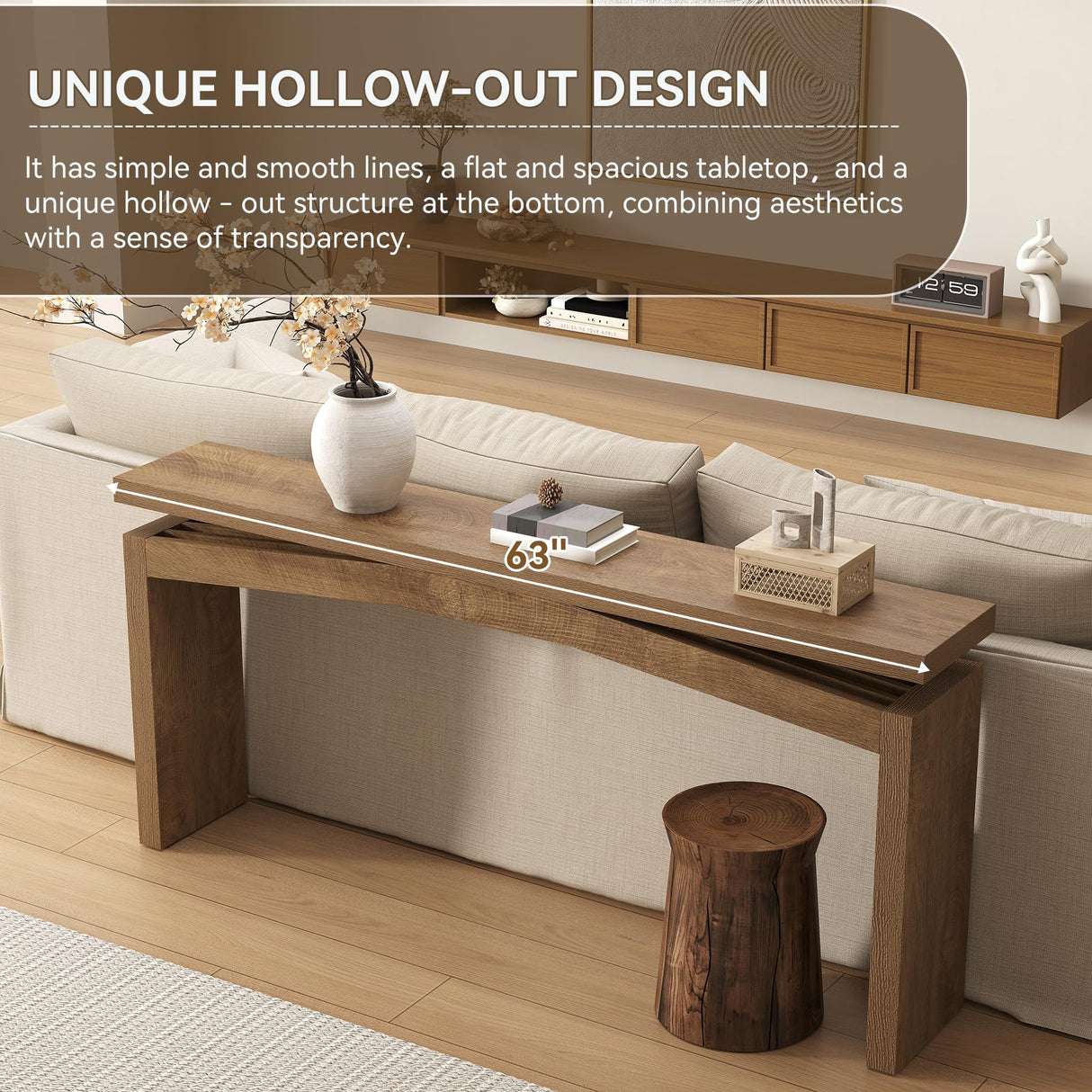 Epecoya 63-Inch Wood Console Table for Entryway Living Thin, Long Wooden Rectangular Sofa Tables Behind Couch, Large Farmhouse Foyer Hallway Table for Home, Living Room, Apartment, Natural Brown Epecoya