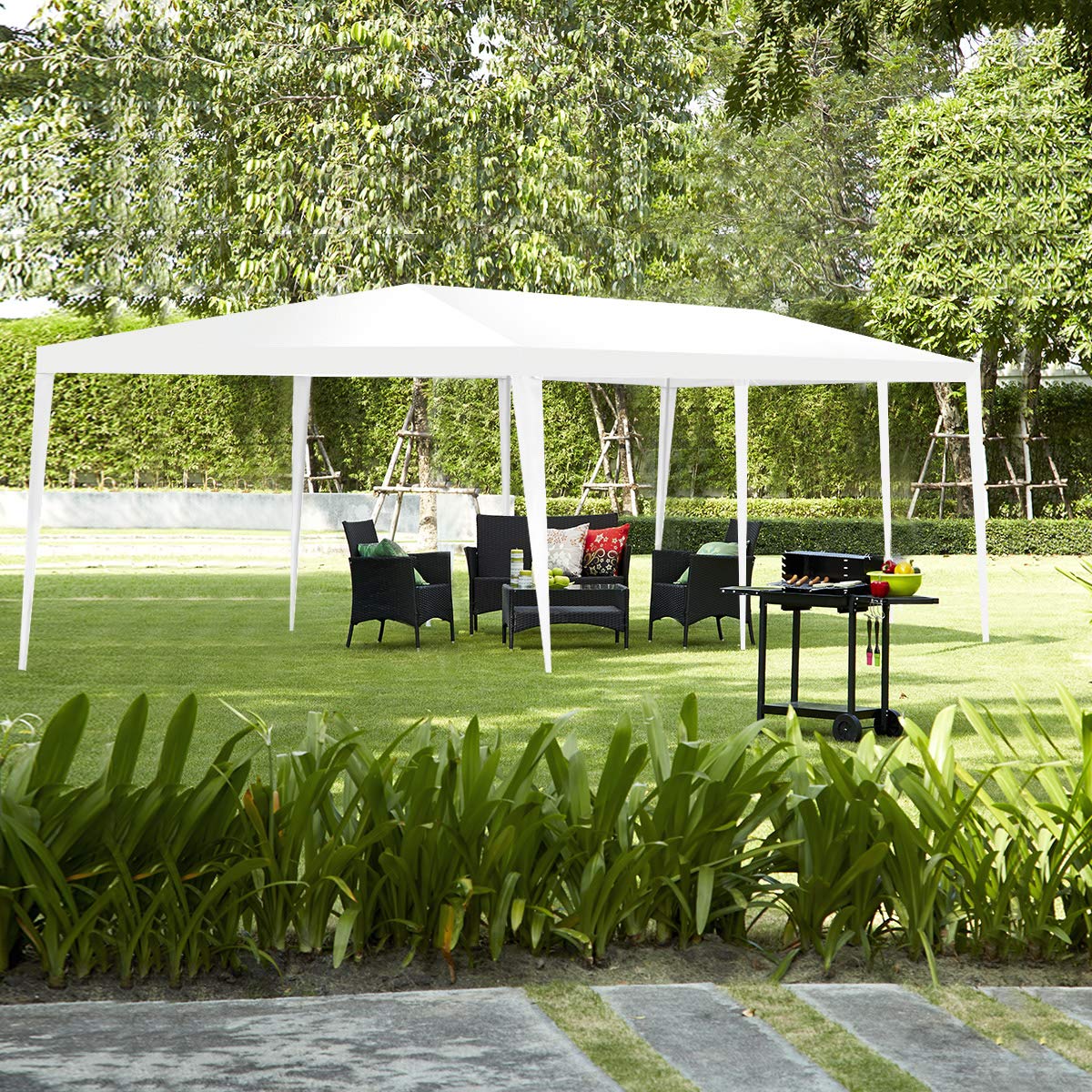 Tangkula 10'x30' Outdoor Canopy Tent Heavy Duty Party Wedding Event Tent Sturdy Steel Frame with 5 Removable Sidewalls Waterproof Sun Snow Rain Shelter Gazebo Canopy Tent, White Tangkula